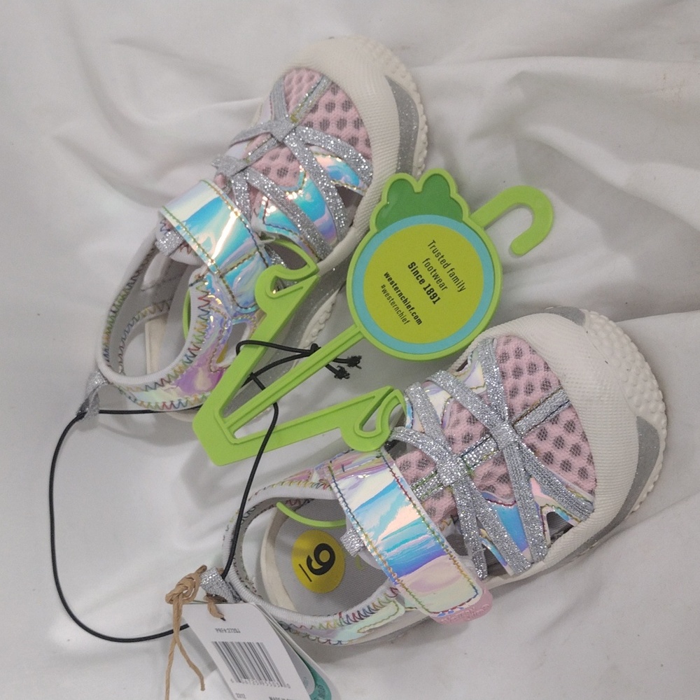 NWT Western Chief Girls  Beachcomber Sandal Iridescent Pink Size 9 Toddler